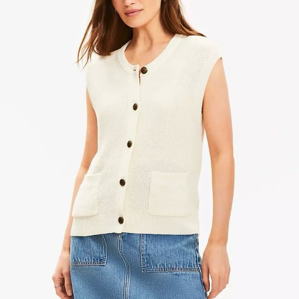 NWT Loft Ribbed Pocket Sweater Vest in Whisper White Size XL